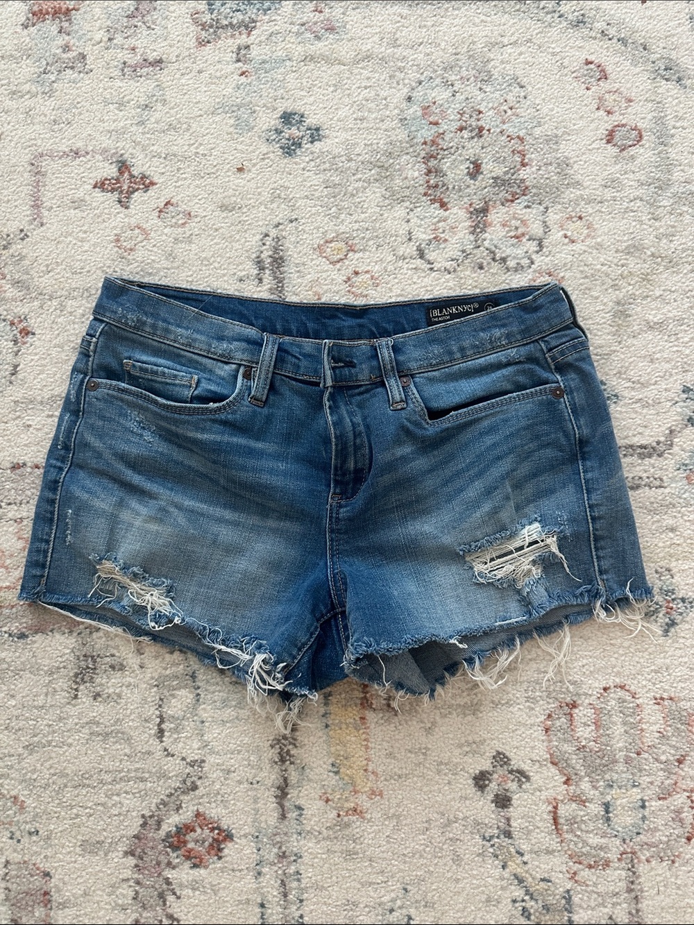 Blank NYC Distressed Blue Cutoff Denim Shorts